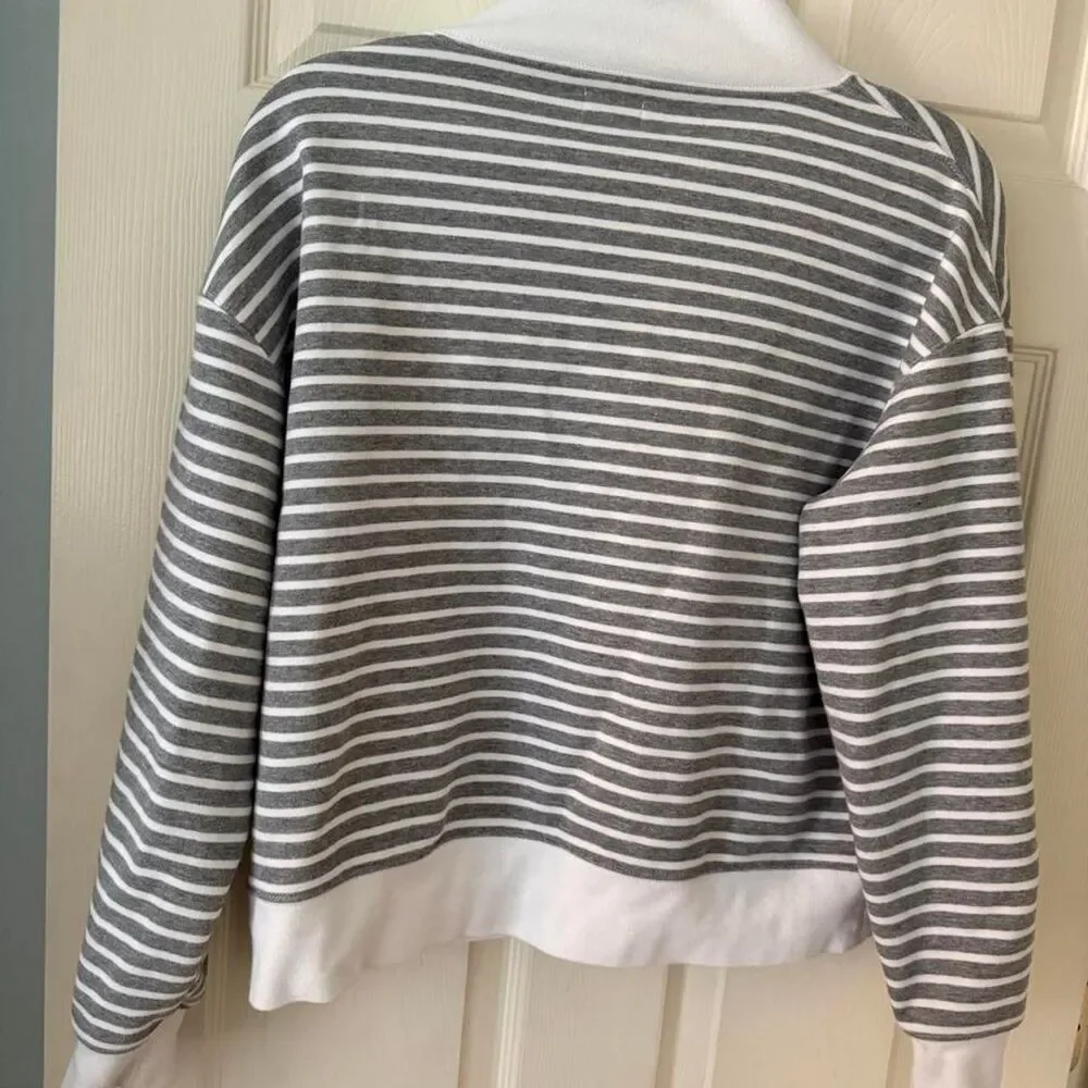J.Crew Gray White Striped Quarter Zip Pullover Sweatshirt Women’s Medium Preppy